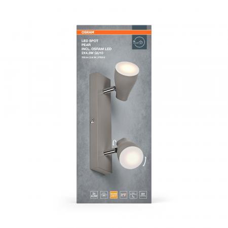 OSRAM LED Spot Pear 2er Wand- und Decken Strahler Grau