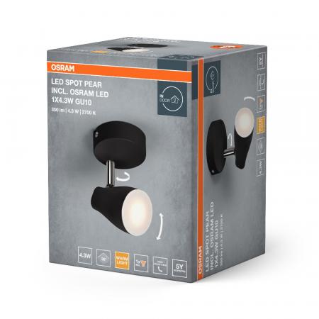 OSRAM LED Spot Pear 1er Wand- und Decken Strahler Schwarz - bietet gerichtetes Licht mit warmweißer Lichtfarbe, mit flexiblem GU10-Strahler, GU10-Lampe enthalten