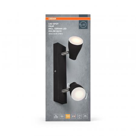 OSRAM LED Spot Pear 2er Wand- und Decken Strahler Schwarz - bietet gerichtetes Licht mit warmweißer Lichtfarbe, mit flexiblem GU10-Strahler, GU10-Lampen enthalten