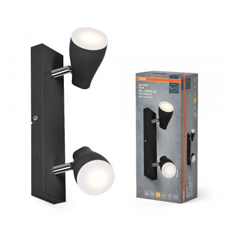OSRAM LED Spot Pear 2er Wand- und Decken Strahler Schwarz - bietet gerichtetes Licht mit warmweißer Lichtfarbe, mit flexiblem GU10-Strahler, GU10-Lampen enthalten