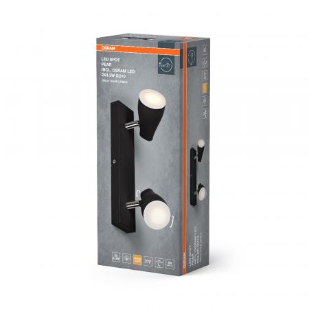 OSRAM LED Spot Pear 2er Wand- und Decken Strahler Schwarz - bietet gerichtetes Licht mit warmweißer Lichtfarbe, mit flexiblem GU10-Strahler, GU10-Lampen enthalten