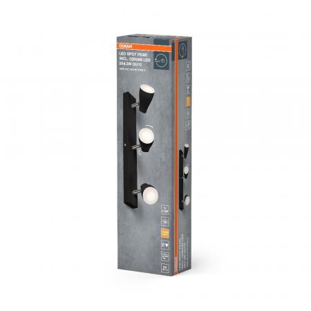 OSRAM LED Spot Pear 3er Deckenstrahler Schwarz - bietet gerichtetes Licht mit warmweißer Lichtfarbe, mit flexiblem GU10-Strahler, GU10-Lampen enthalten
