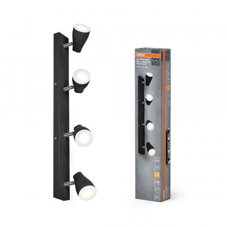 OSRAM LED Spot Pear 4er Deckenstrahler Schwarz - bietet gerichtetes Licht mit warmweißer Lichtfarbe, mit flexiblem GU10-Strahler, GU10-Lampe enthalten