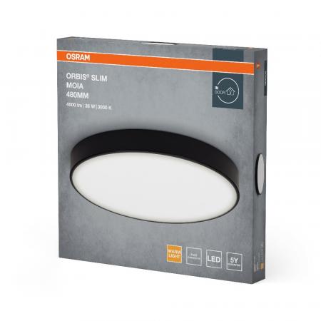 OSRAM Orbis Flache LED-Deckenleuchte Slim Moia Ø 48 cm in Schwarz 36W Warmweißes Licht