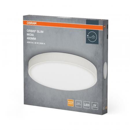 OSRAM Orbis Flache LED-Deckenleuchte Slim Moia Ø 48 cm in Weiß 36W Warmweißes Licht