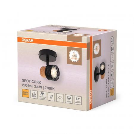 OSRAM Nachhaltiger LED Spot Cork 1er Wand- und Decken Strahler Schwarz