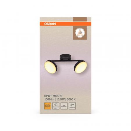OSRAM Decor 2er Spot Moon Schwenkbarer Deckenstrahler in Schwarz - warmweißes Licht, funktionales und minimalistisches Design, einfache Montage
