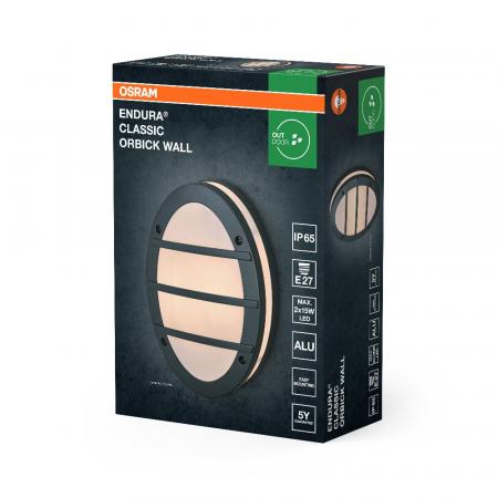 OSRAM Außenwandleuchte Endura Classic Orbick in Dunkelgrau - E27-Fassung, Aluminium, schnelle & einfache Installation, mattierter Diffusor, IP65 Schutzklasse