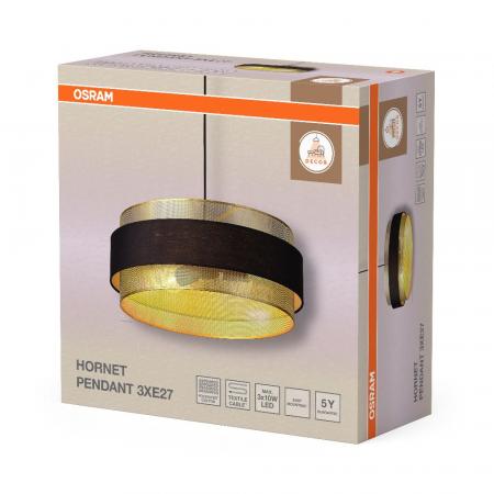 Osram Decor Hornet Pendelleuchte in Schwarz / Gold mit 3 E27 Fassungen Ø 50 cm - gelungene Symbiose aus Stahl und Polyester-Baumwolle