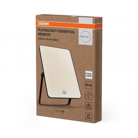 Osram LED Fluter Floodlight Essential Sensor 50W 4000K neutralweißes Licht IP65 schwarz - leistungsstark