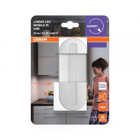 OSRAM Linear Sensor LED-Akku Unterbauleuchte mit USB-Aufladung mit 2 Betriebsarten Schrankleuchte mit Infrarotsensor, für Bereiche wo eine Steckdose fehlt