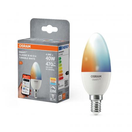 OSRAM E14 SMART+ MATTER Classic B40 Kerze Tunable White 4,9W wie 40W dimmbar - kompatibel mit Alexa, Google Home, Matter über WiFi