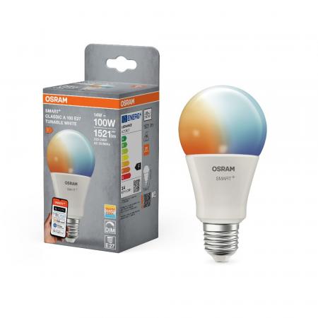 OSRAM E27 SMART+  MATTER Classic A100 LED-Lampe 14W wie 100W Dimmbar Tunable White - - kompatibel mit Alexa, Google Home, Matter über WiFi
