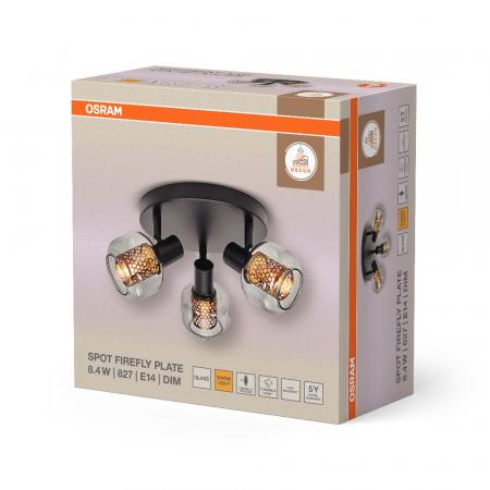 OSRAM Decor 3er Spot Firefly in Schwarz - warmweißes Licht, dimmbar, Metall/Glas