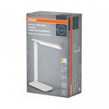 OSRAM Office Line Desk Banker Inductive Charging Schreibtischlampe 17W CCT Dimmbar Weiß