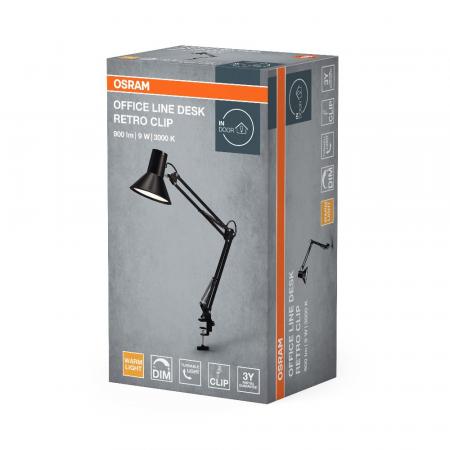OSRAM Office Line Desk Retro Clip Schreibtischlampe 9W 3000K Dimmbar Schwarz