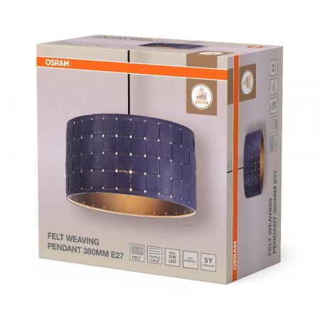 OSRAM Hängeleuchte Decor Felt Weaving aus Filz / Stahl mit E27 Fassung Ø 38cm mit  Textilkabel