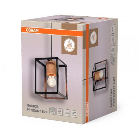 Osram Decor Nairobi Pendelleuchte 1-flammig aus Stahl & Holz in Schwarz