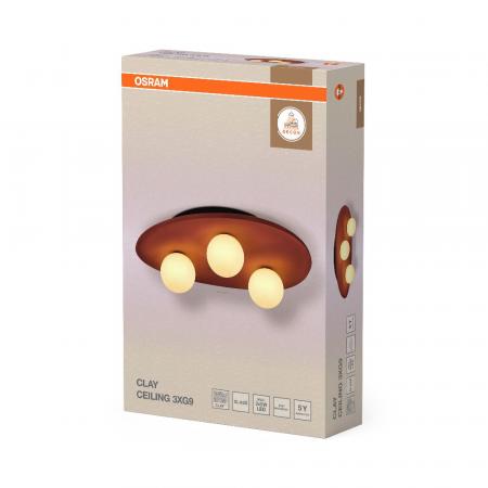 OSRAM 3-flammige Deckenleuchte Decor Clay Nest aus Ton mit matter Glaskugel mit 3 x G9 Fassung braun