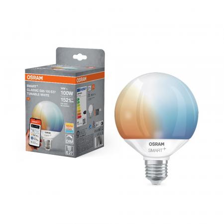 OSRAM E27 SMART+ MATTER Globe 95 LED-Lampe Tunable White 14W wie 100W dimmbar - kompatibel mit Alexa, Google Home, Matter über WiFi