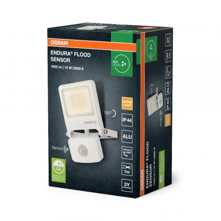 Osram Endura schwenkbarer LED Außenfluter mit Sensor 10W 3000K IP44 in weiss