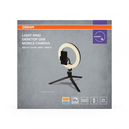 OSRAM Mobiles LED-Ringlicht für einen vielseitigen Einsatz des Handys - für den Schreibtisch in Schwarz, für Online-Meetings & Selfis