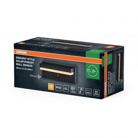 OSRAM ENDURA Style Solar + USB Robust Sensor Wandleuchte IP54 Dunkelgrau