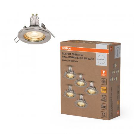 5er Set OSRAM LED Spot Set Recess Essential GU10 5x2,6W Brushed Nickel | Einbaudurchmesser: 60 mm