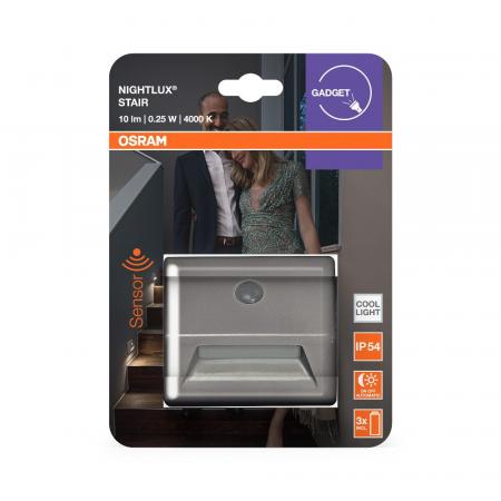 OSRAM Nachtlicht NIGHTLUX Stair Silber Sensor IP54 Treppen- und Flurbeleuchtung mit Batterie