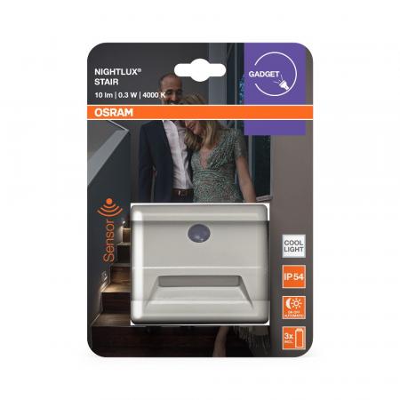 OSRAM Nachtlicht NIGHTLUX Stair Stufenbeleuchtung zur Wandmontage in Weiß mit Sensor IP54 ideal für Treppen mit Batterie