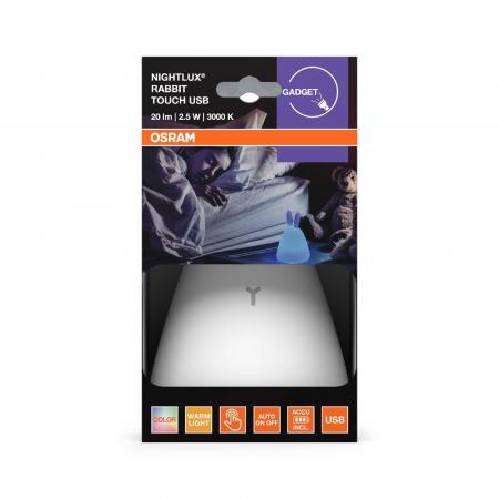 OSRAM Nachtlicht RABBIT Touchdim USB RGBW - Hasen-Nachtlicht mit Berührungsdimmfunktion in Weiß aus Kunststoff, IP20-Schutz, perfekt für das Kinderzimmer