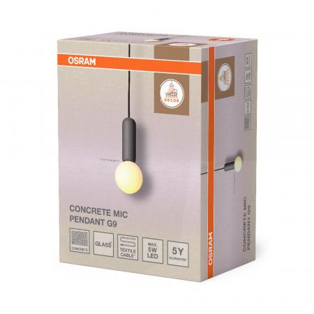 Osram Pendelleuchte Decor Conrete Mic mit G9 Fassung aus Beton mit Glaskugel in Anthrazit