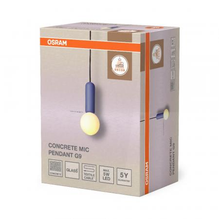 Osram Pendelleuchte Decor Conrete Mic mit G9 Fassung aus Beton mit Glaskugel in Blau