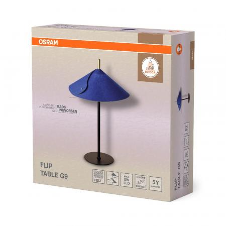 OSRAM Tischleuchte Decor Flip in Blau Ø 35 cm - Auffällige Leuchte aus Filz mit G9  Fassung