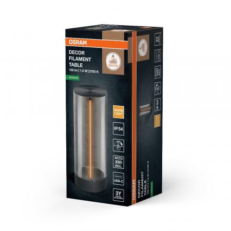 OSRAM ENDURA Style Decor Filament Tischleuchte USB IP54 Dunkelgrau