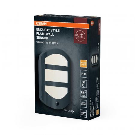 OSRAM ENDURA Style Plate Wandleuchte mit Sensor 12W IP44 Dunkelgrau