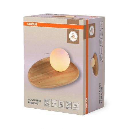 OSRAM Tischleuchte Decor Wood Nest aus Kautschukholz mit G9 Fassung hellbaraun - mit matter Glaskugel