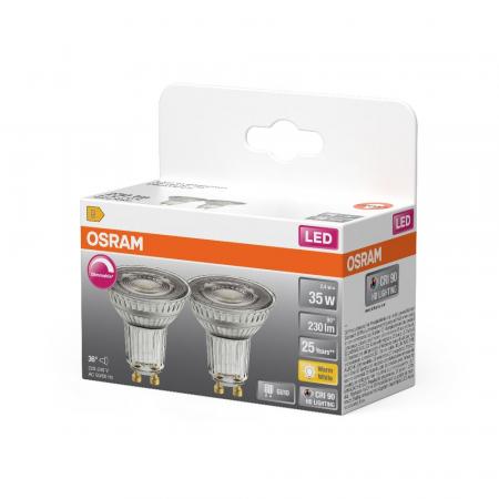 2er Pack OSRAM GU10 PAR16 LED Reflektor dimmbar 36° 2,4W wie 35W 2700K warmweißes Licht mit hoher Farbwiedergabe
