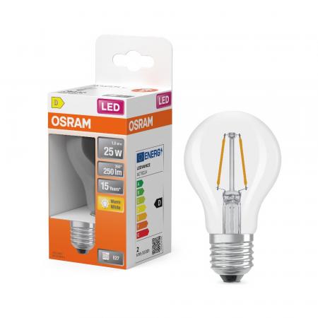 OSRAM E27 LED Lampe Star Classic A 25 Filament 1,8W wie 25W warmweißes Licht für die Wohnung - sehr geringer Energieverbrauch