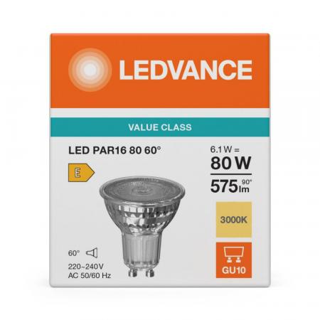 Ledvance GU10 PARATHOM PAR16 Reflektor 60°-Ausstrahlwinkel 6.1W wie 80W warmweißer Strahler