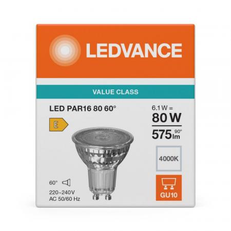 Ledvance GU10 PAR16 Reflektor 60°-Ausstrahlwinkel 6.1W wie 80W universalweißer Strahler 4000K