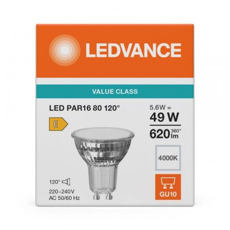 Ledvance GU10 PAR16 Reflektor 120°-Ausstrahlwinkel 5.6W wie 49W universalweißer Strahler 4000K