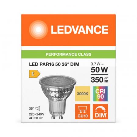 Ledvance GU10 PAR16 Reflektor 36° 3,7W wie 50W dimmbarer warmweißer Strahler 3000K 90Ra hohe Farbwiedergabe