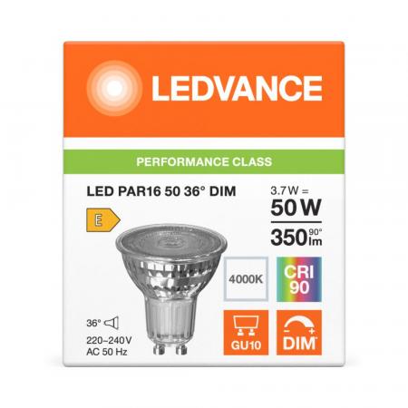 Ledvance GU10 PAR16 Reflektor 36° 3.7W wie 50W dimmbarer neutralweißer Strahler 4000K 90Ra mit hoher Farbwiedergabe