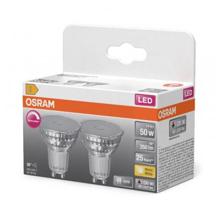 2x OSRAM GU10 LED Superstar PAR16 Strahler 3,7W=50W 36°-Abstrahlwinkel 2700K warmweißes Licht 90Ra