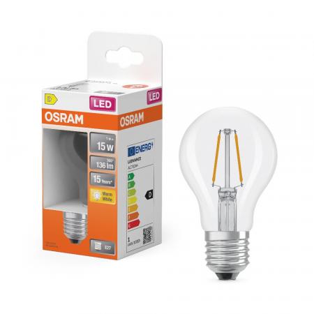 OSRAM Sparsames E27 LED Filament Leuchtmittel 1W wie 15W warmweißes Licht für Wohnräume