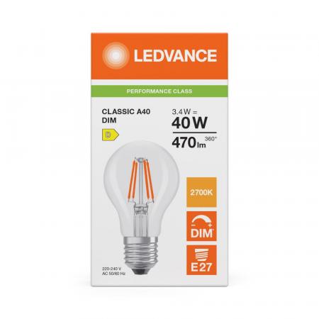 Ledvance E27 LED Lampe Classic klar dimmbar 3.4W wie 40W 2700K - Performance Class