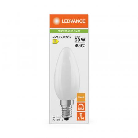 Ledvance E14 LED Kerzen Lampe B60 dimmbar matt 5.9W wie 60W 2700K warmweißes Licht