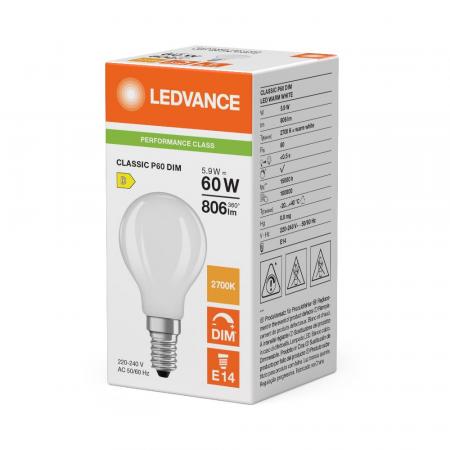 Ledvance E14 LED Tropfenlampe Classic Frosted 5,9W wie 60W 2700K warmweißes Licht