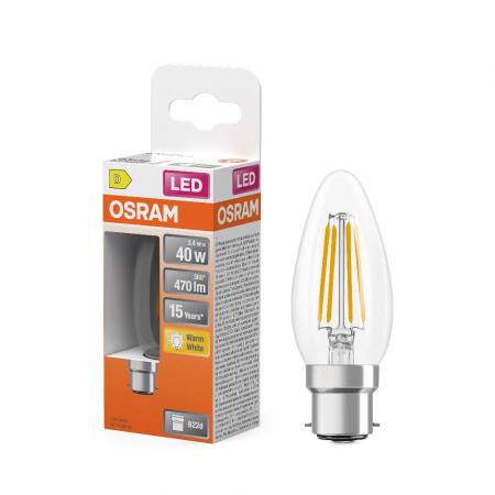 OSRAM LED Glühbirne B22d Star Classic B 40 Filament 3,4W wie 40W warmweiß Bajonettfassung
